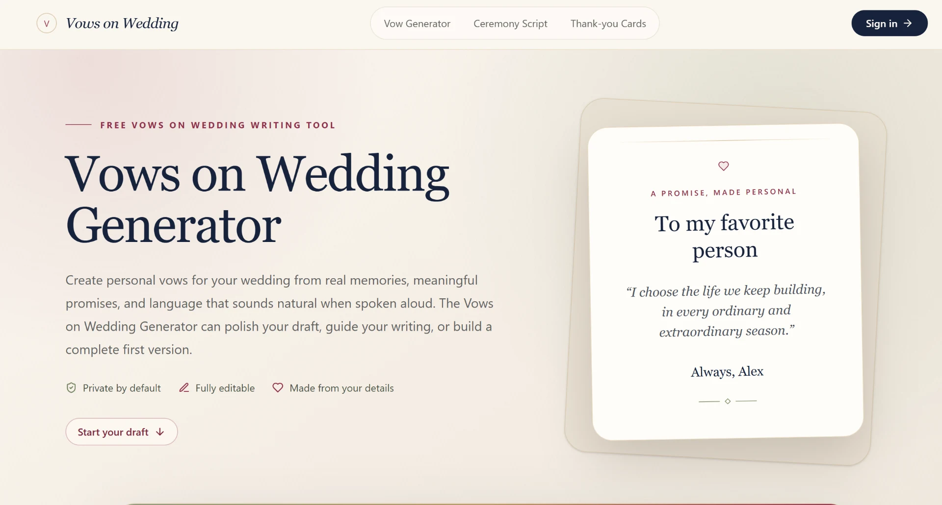 Vows on Wedding Generator screenshot 1