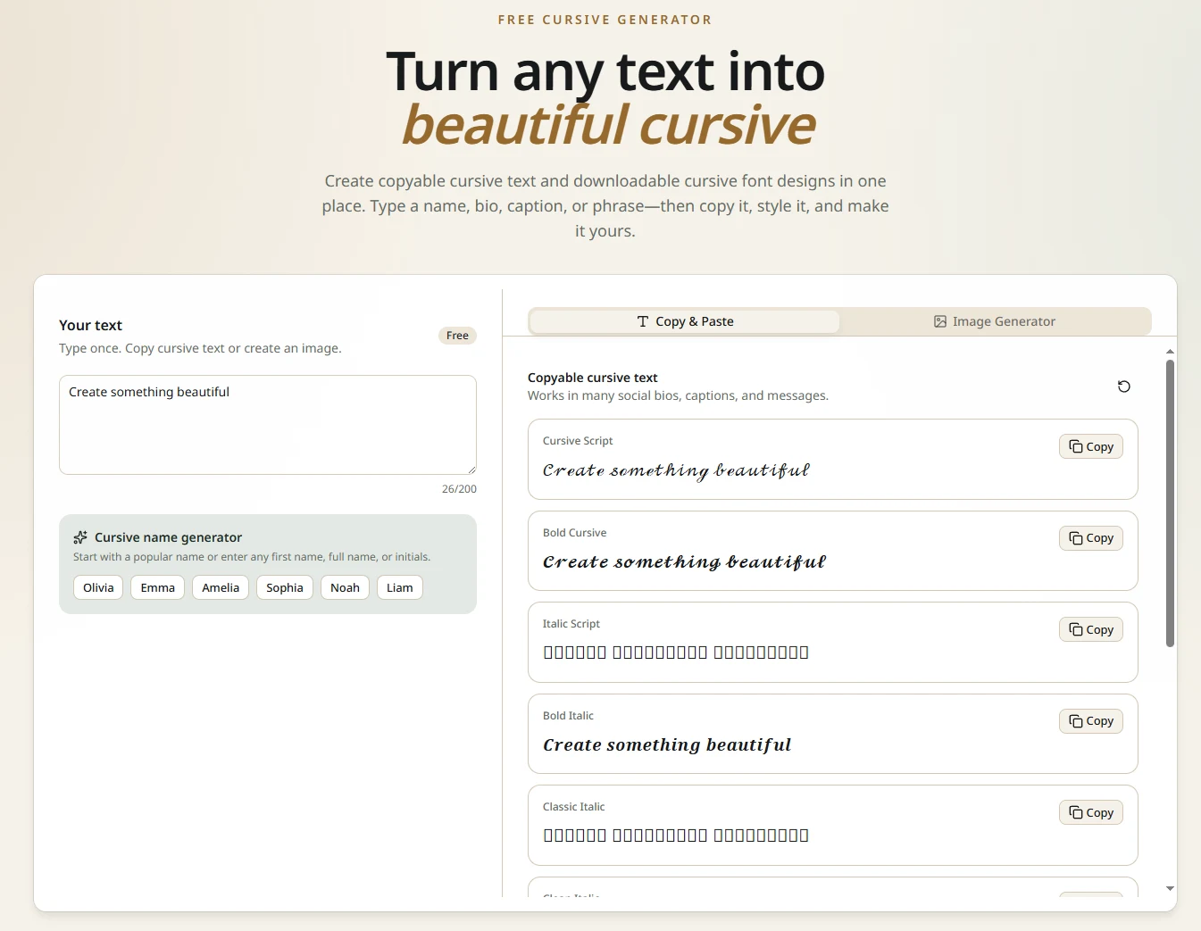 Cursive font Generator screenshot 1